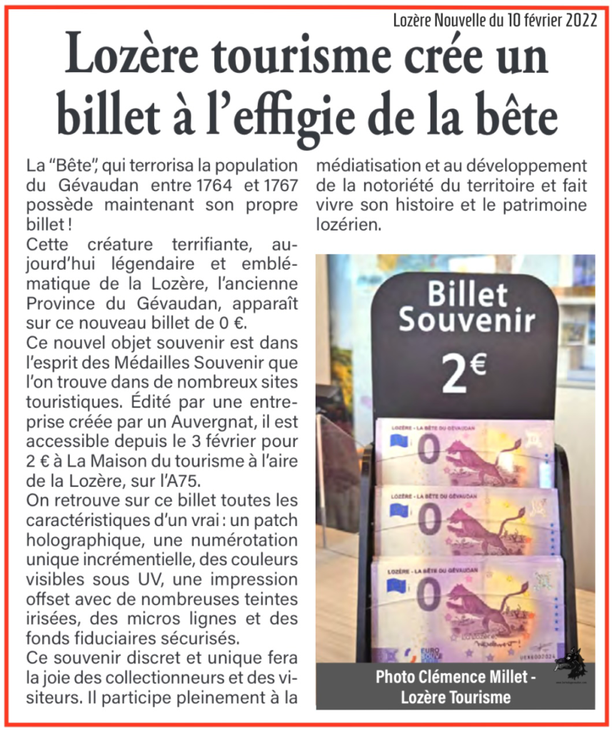 Billet effigie bête du Gévaudan 